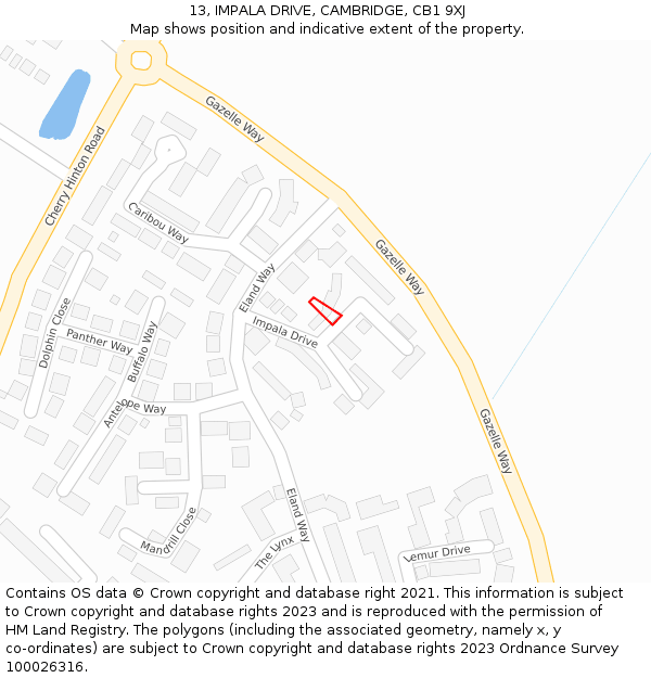 13, IMPALA DRIVE, CAMBRIDGE, CB1 9XJ: Location map and indicative extent of plot