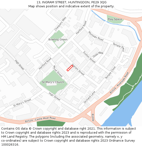 13, INGRAM STREET, HUNTINGDON, PE29 3QG: Location map and indicative extent of plot