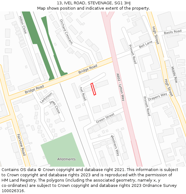 13, IVEL ROAD, STEVENAGE, SG1 3HJ: Location map and indicative extent of plot