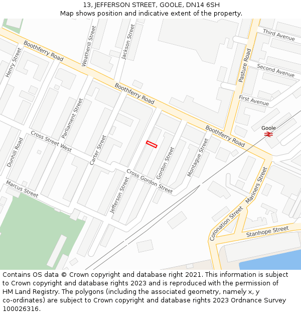 13, JEFFERSON STREET, GOOLE, DN14 6SH: Location map and indicative extent of plot