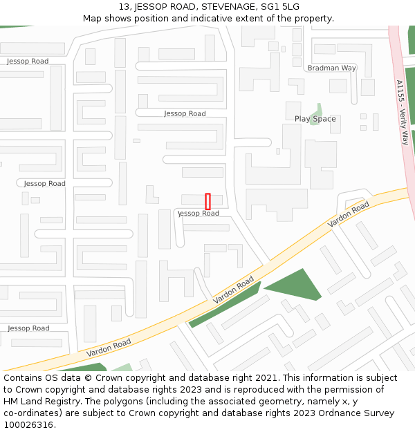 13, JESSOP ROAD, STEVENAGE, SG1 5LG: Location map and indicative extent of plot