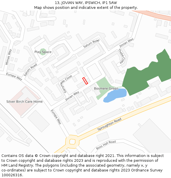 13, JOVIAN WAY, IPSWICH, IP1 5AW: Location map and indicative extent of plot