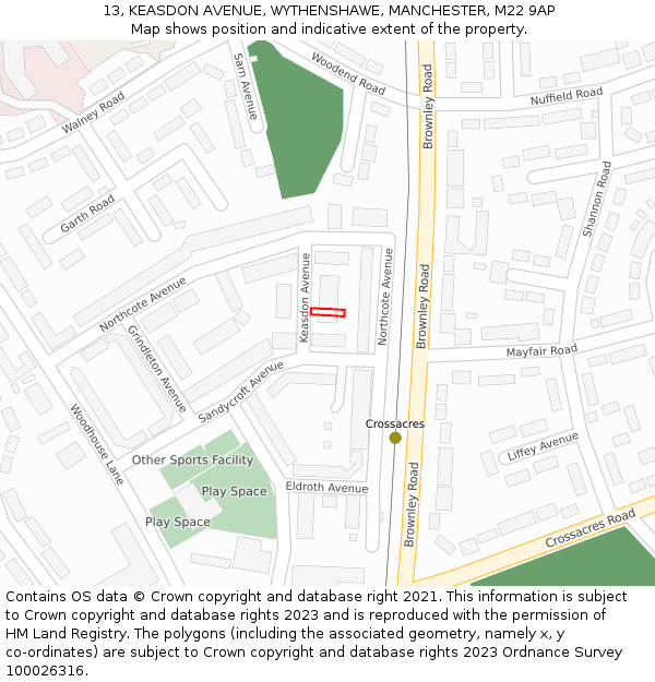 13, KEASDON AVENUE, WYTHENSHAWE, MANCHESTER, M22 9AP: Location map and indicative extent of plot