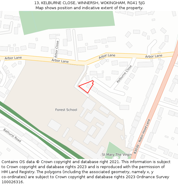 13, KELBURNE CLOSE, WINNERSH, WOKINGHAM, RG41 5JG: Location map and indicative extent of plot