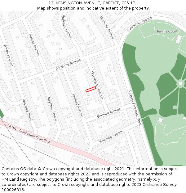 13, KENSINGTON AVENUE, CARDIFF, CF5 1BU: Location map and indicative extent of plot
