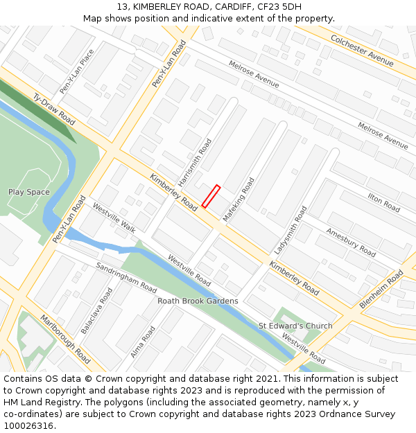 13, KIMBERLEY ROAD, CARDIFF, CF23 5DH: Location map and indicative extent of plot