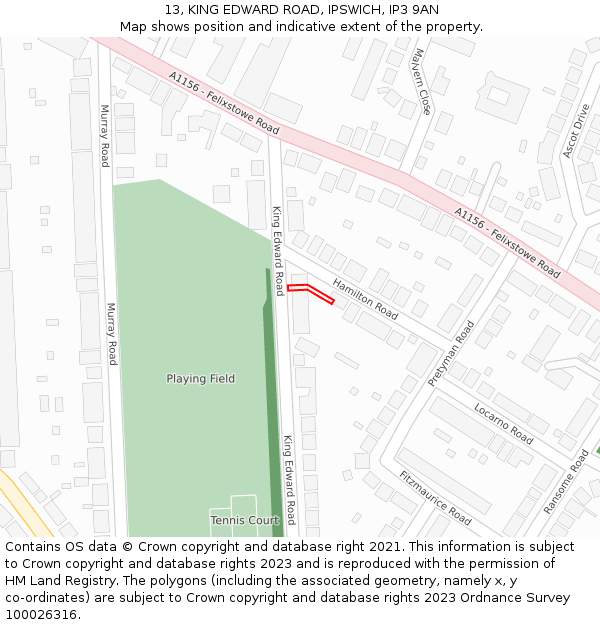 13, KING EDWARD ROAD, IPSWICH, IP3 9AN: Location map and indicative extent of plot