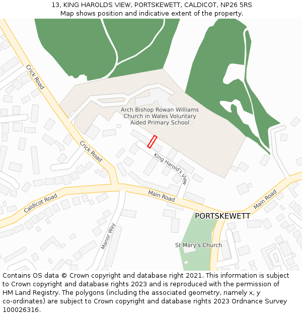 13, KING HAROLDS VIEW, PORTSKEWETT, CALDICOT, NP26 5RS: Location map and indicative extent of plot