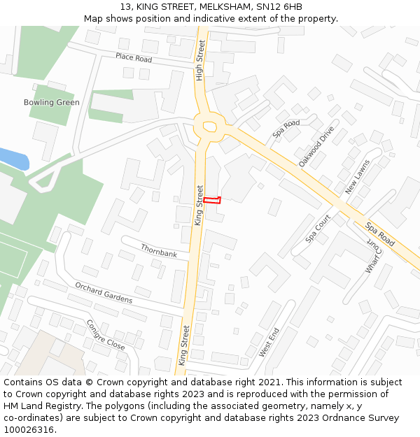 13, KING STREET, MELKSHAM, SN12 6HB: Location map and indicative extent of plot