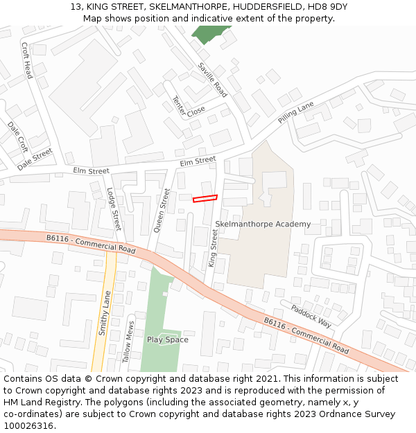 13, KING STREET, SKELMANTHORPE, HUDDERSFIELD, HD8 9DY: Location map and indicative extent of plot