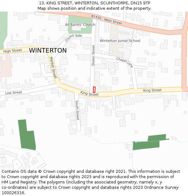 13, KING STREET, WINTERTON, SCUNTHORPE, DN15 9TP: Location map and indicative extent of plot