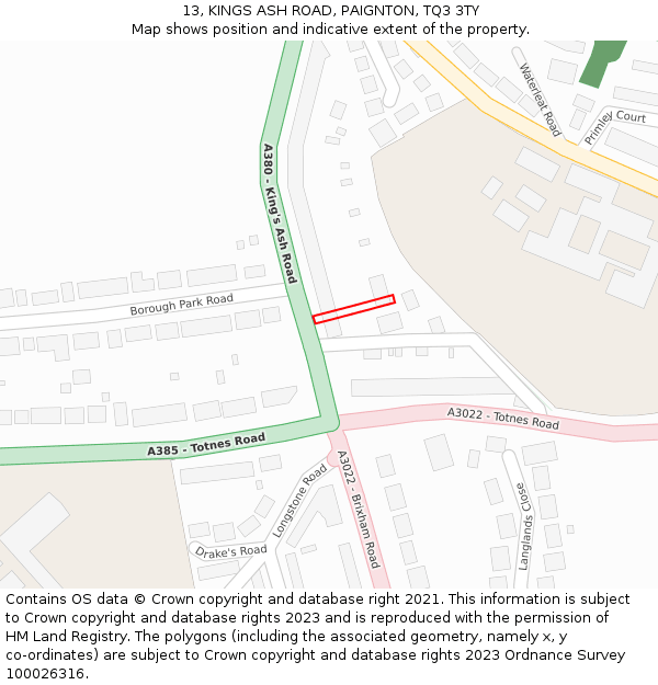 13, KINGS ASH ROAD, PAIGNTON, TQ3 3TY: Location map and indicative extent of plot