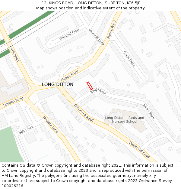 13, KINGS ROAD, LONG DITTON, SURBITON, KT6 5JE: Location map and indicative extent of plot