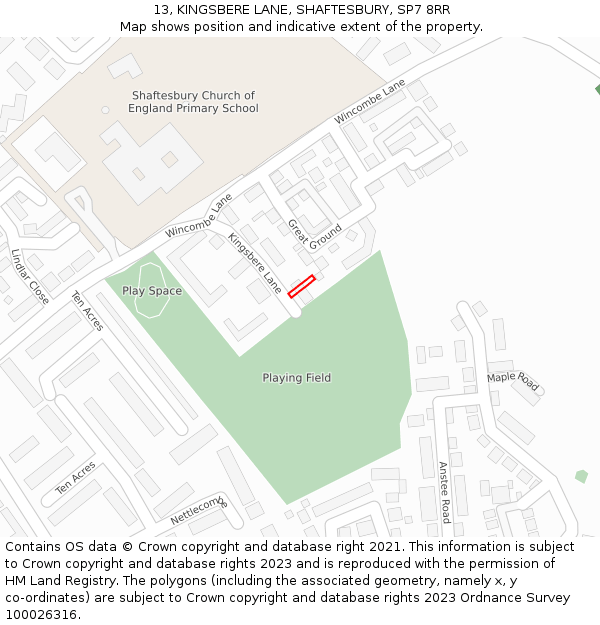 13, KINGSBERE LANE, SHAFTESBURY, SP7 8RR: Location map and indicative extent of plot