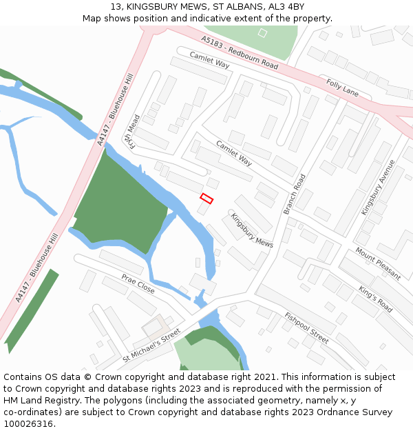 13, KINGSBURY MEWS, ST ALBANS, AL3 4BY: Location map and indicative extent of plot