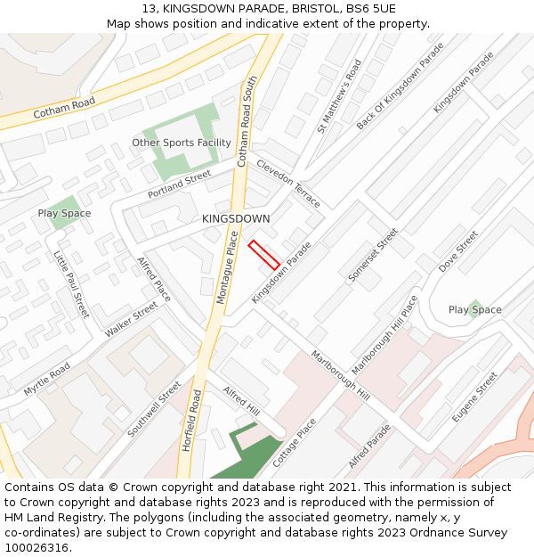 13, KINGSDOWN PARADE, BRISTOL, BS6 5UE: Location map and indicative extent of plot