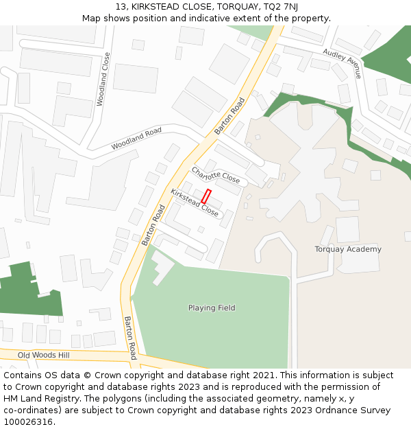 13, KIRKSTEAD CLOSE, TORQUAY, TQ2 7NJ: Location map and indicative extent of plot