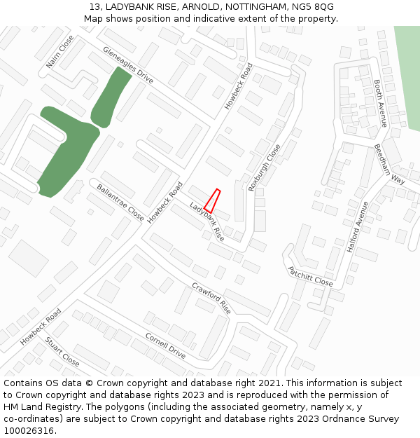 13, LADYBANK RISE, ARNOLD, NOTTINGHAM, NG5 8QG: Location map and indicative extent of plot