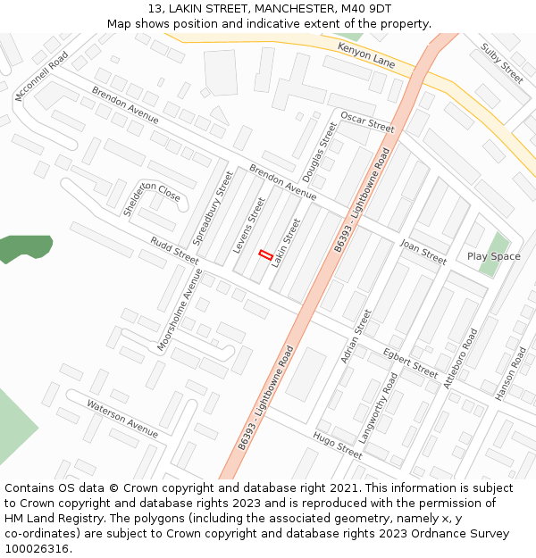 13, LAKIN STREET, MANCHESTER, M40 9DT: Location map and indicative extent of plot