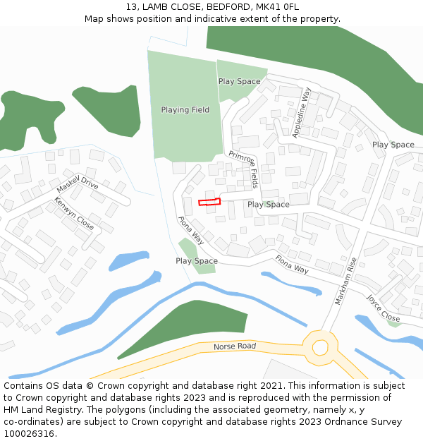 13, LAMB CLOSE, BEDFORD, MK41 0FL: Location map and indicative extent of plot