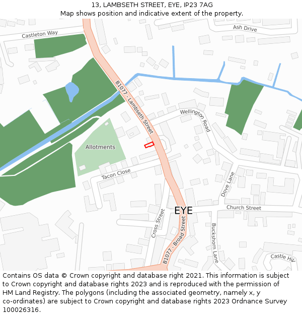 13, LAMBSETH STREET, EYE, IP23 7AG: Location map and indicative extent of plot
