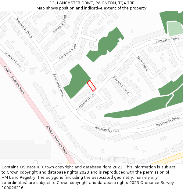 13, LANCASTER DRIVE, PAIGNTON, TQ4 7RP: Location map and indicative extent of plot