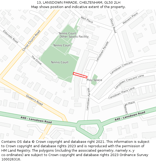 13, LANSDOWN PARADE, CHELTENHAM, GL50 2LH: Location map and indicative extent of plot