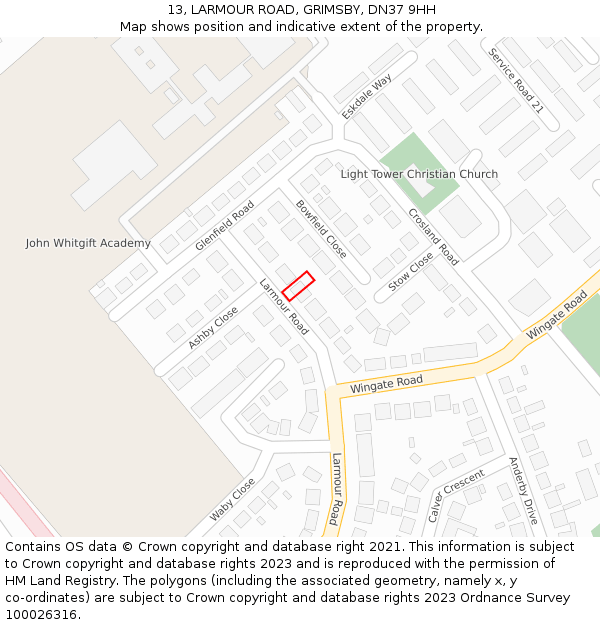 13, LARMOUR ROAD, GRIMSBY, DN37 9HH: Location map and indicative extent of plot