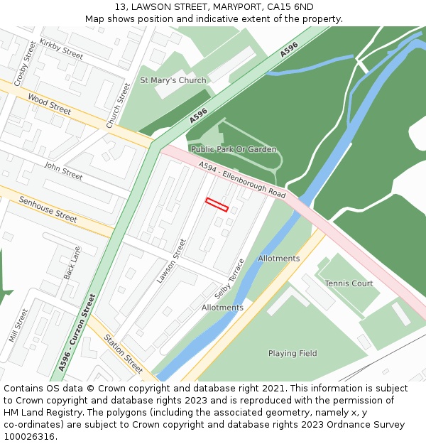 13, LAWSON STREET, MARYPORT, CA15 6ND: Location map and indicative extent of plot