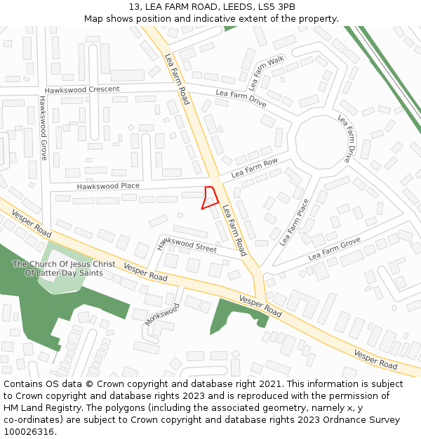 13, LEA FARM ROAD, LEEDS, LS5 3PB: Location map and indicative extent of plot