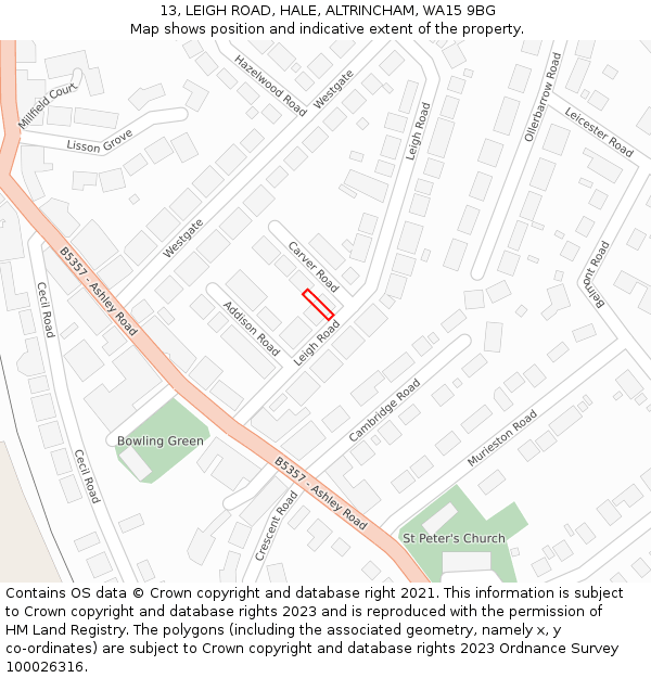 13, LEIGH ROAD, HALE, ALTRINCHAM, WA15 9BG: Location map and indicative extent of plot