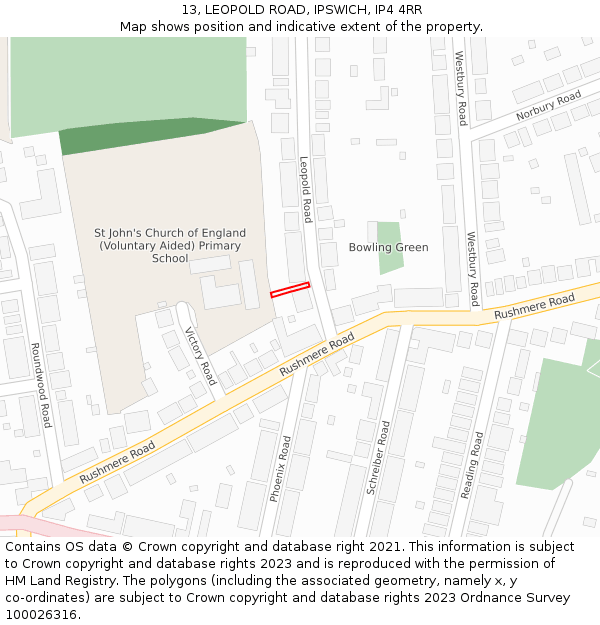 13, LEOPOLD ROAD, IPSWICH, IP4 4RR: Location map and indicative extent of plot