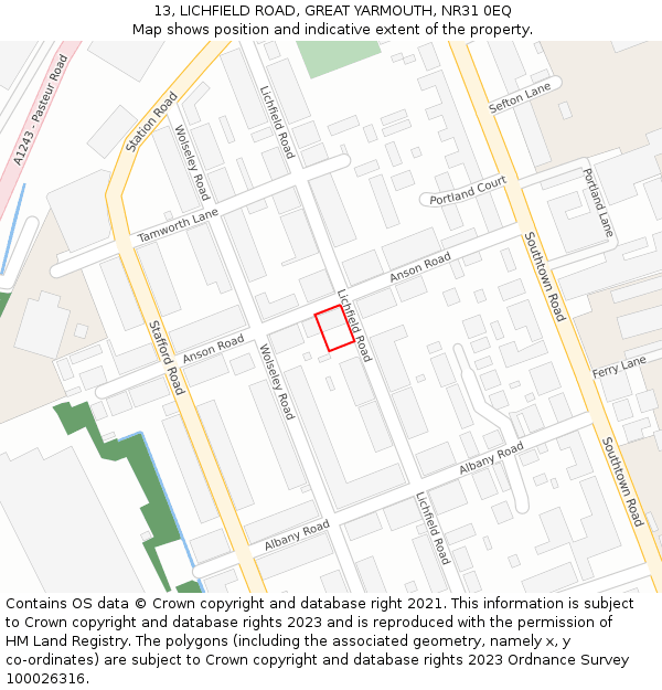 13, LICHFIELD ROAD, GREAT YARMOUTH, NR31 0EQ: Location map and indicative extent of plot