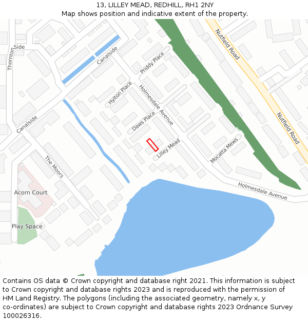 13, LILLEY MEAD, REDHILL, RH1 2NY: Location map and indicative extent of plot