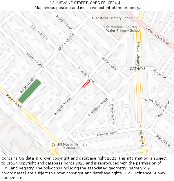 13, LISVANE STREET, CARDIFF, CF24 4LH: Location map and indicative extent of plot
