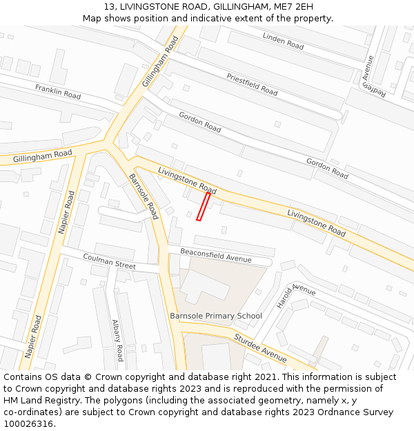 13, LIVINGSTONE ROAD, GILLINGHAM, ME7 2EH: Location map and indicative extent of plot