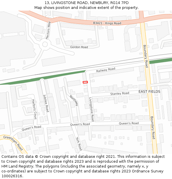 13, LIVINGSTONE ROAD, NEWBURY, RG14 7PD: Location map and indicative extent of plot