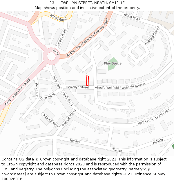 13, LLEWELLYN STREET, NEATH, SA11 1EJ: Location map and indicative extent of plot