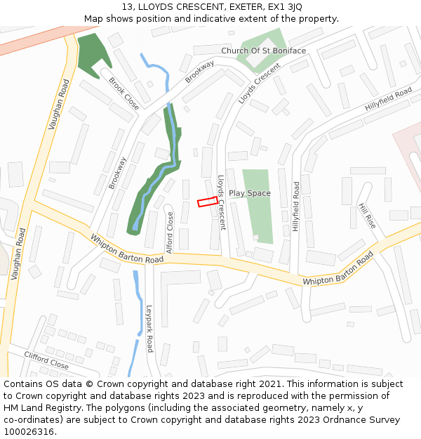 13, LLOYDS CRESCENT, EXETER, EX1 3JQ: Location map and indicative extent of plot