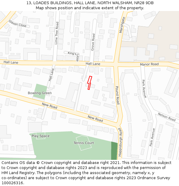 13, LOADES BUILDINGS, HALL LANE, NORTH WALSHAM, NR28 9DB: Location map and indicative extent of plot
