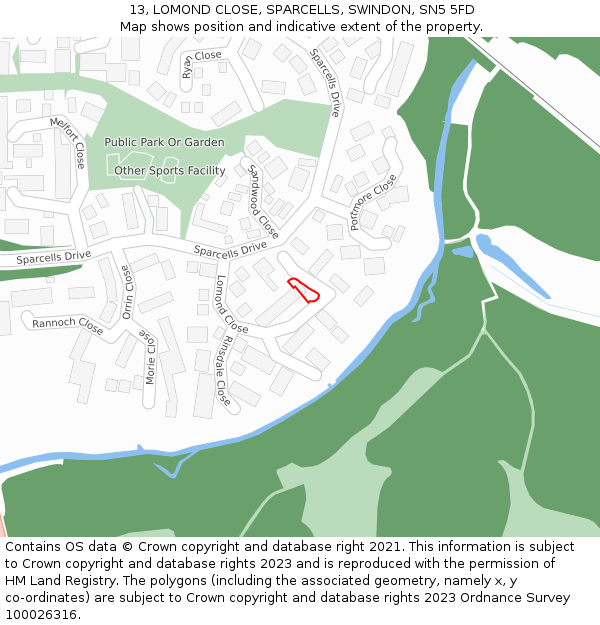 13, LOMOND CLOSE, SPARCELLS, SWINDON, SN5 5FD: Location map and indicative extent of plot