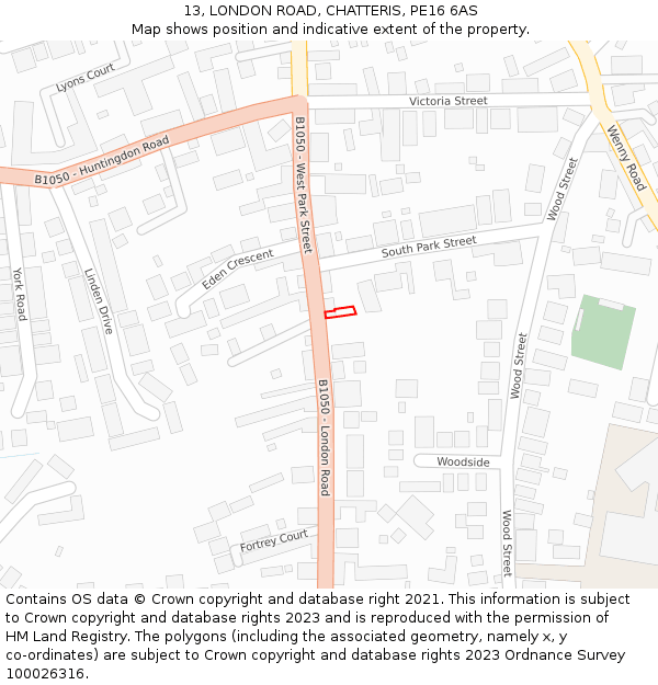 13, LONDON ROAD, CHATTERIS, PE16 6AS: Location map and indicative extent of plot