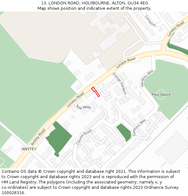 13, LONDON ROAD, HOLYBOURNE, ALTON, GU34 4EG: Location map and indicative extent of plot