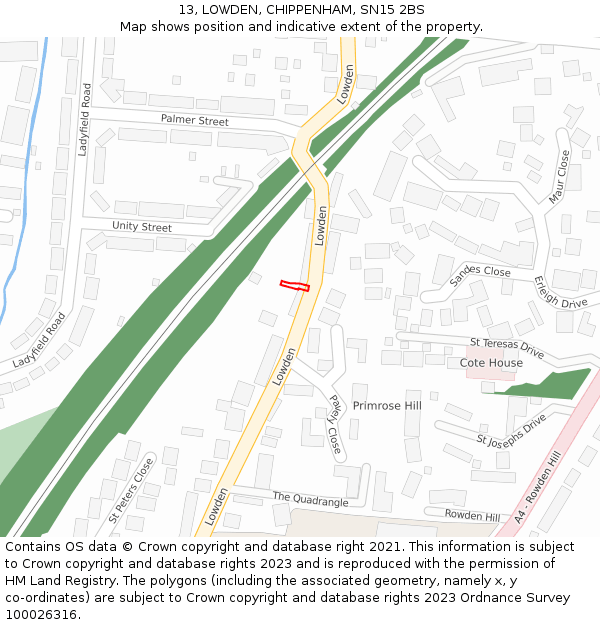 13, LOWDEN, CHIPPENHAM, SN15 2BS: Location map and indicative extent of plot