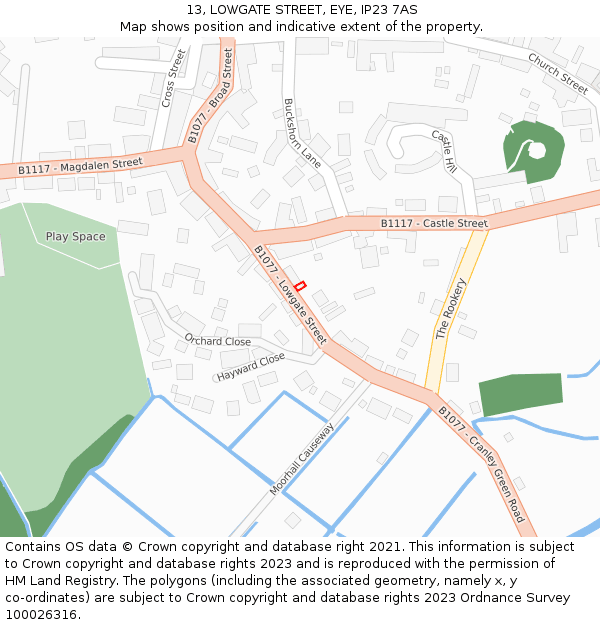13, LOWGATE STREET, EYE, IP23 7AS: Location map and indicative extent of plot