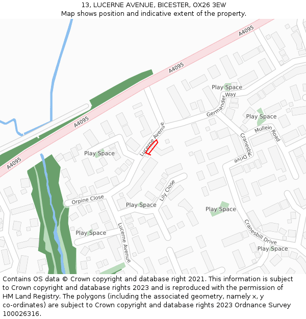 13, LUCERNE AVENUE, BICESTER, OX26 3EW: Location map and indicative extent of plot