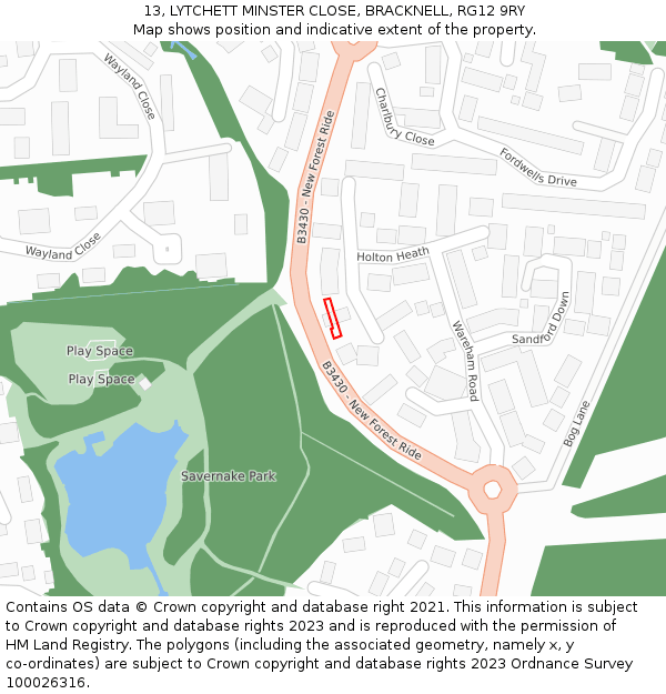 13, LYTCHETT MINSTER CLOSE, BRACKNELL, RG12 9RY: Location map and indicative extent of plot