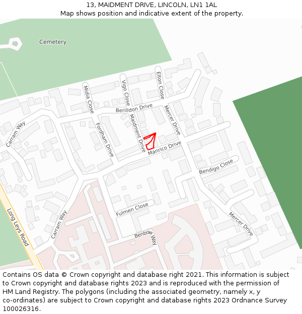 13, MAIDMENT DRIVE, LINCOLN, LN1 1AL: Location map and indicative extent of plot