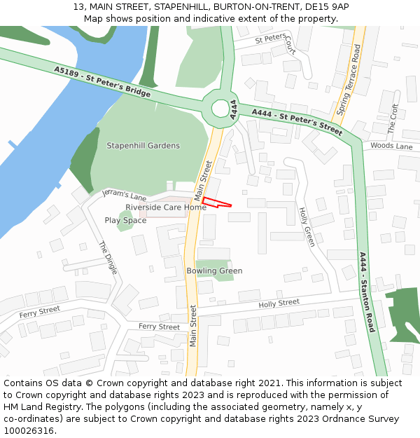 13, MAIN STREET, STAPENHILL, BURTON-ON-TRENT, DE15 9AP: Location map and indicative extent of plot