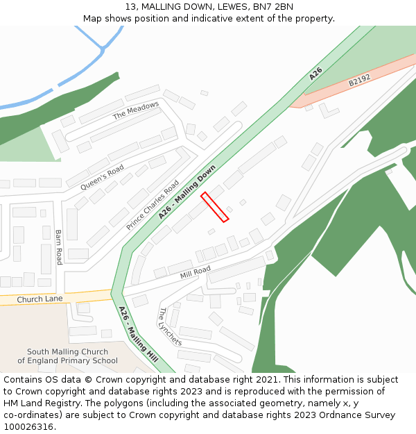 13, MALLING DOWN, LEWES, BN7 2BN: Location map and indicative extent of plot